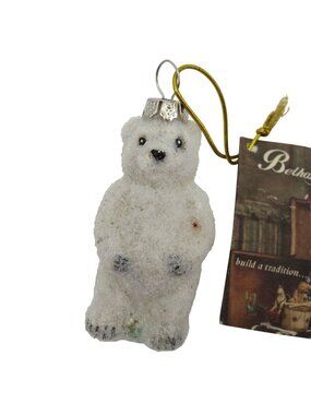 Bethany Lowe Standing Polar Bear Glittered Glass Christmas Ornament Holiday NEW